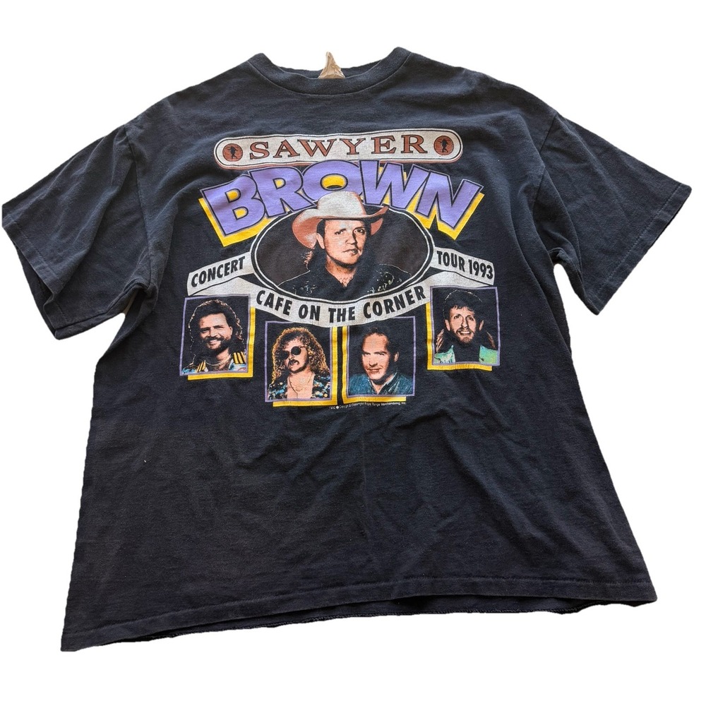 Vintage SAWYER‎ BROWN CAFE ON THE CORNER T-Shirt 1993 Tour XL Black Tee Country